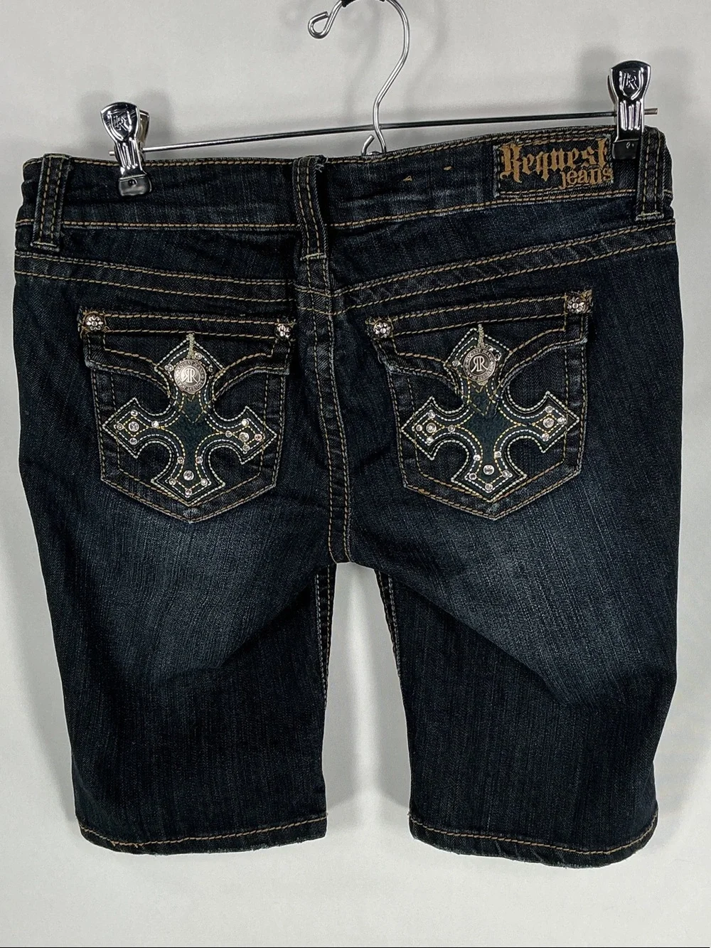 Request Jeans Cross Rhinestone Bermuda Shorts Low Rise Size 5 27